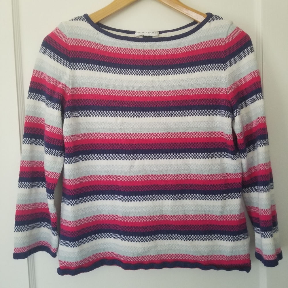 St John Sport Striped Knitwear 3/4 Sleeve Shirt